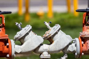 Certified commercial backflow preventer installed on a building water supply line in Central Pennsylvania.